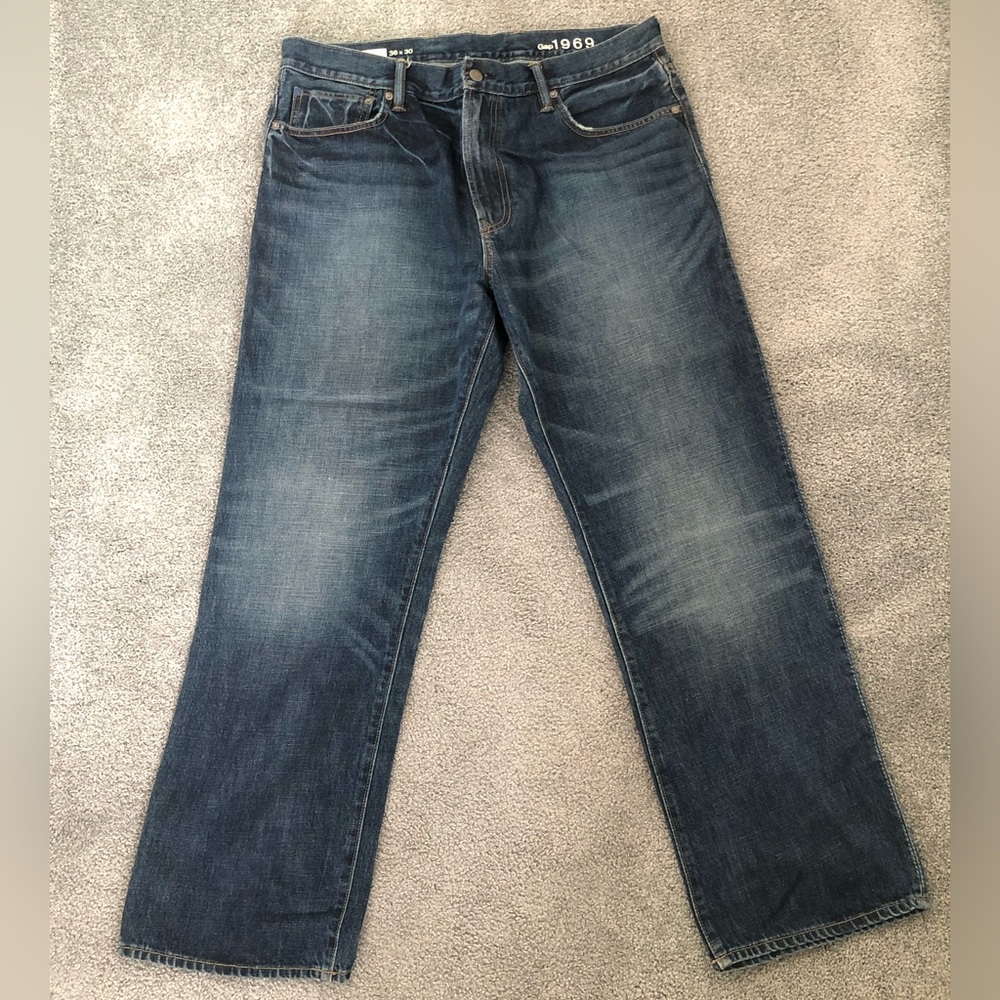 New GAP 1969 mens denim blue jeans straight leg 36 waist 38 inseam 30 vintage